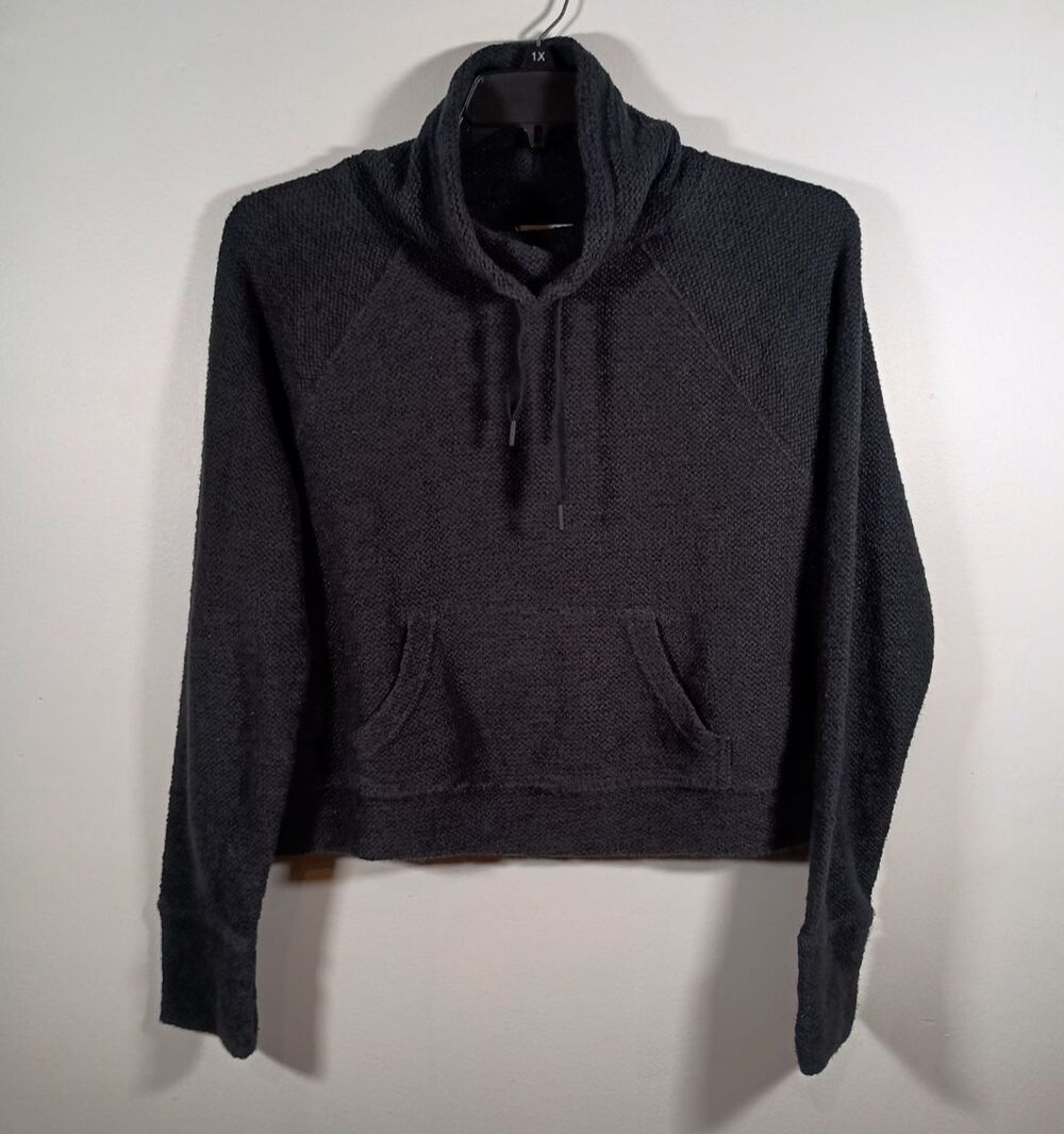 Offline Aerie Cropped Sweater Womens Black Kangaroo Pocket Mock Neck Size Medium